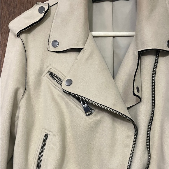 Zara Off-White Faux Suede Biker Jacket Large - Picture 5 of 11
